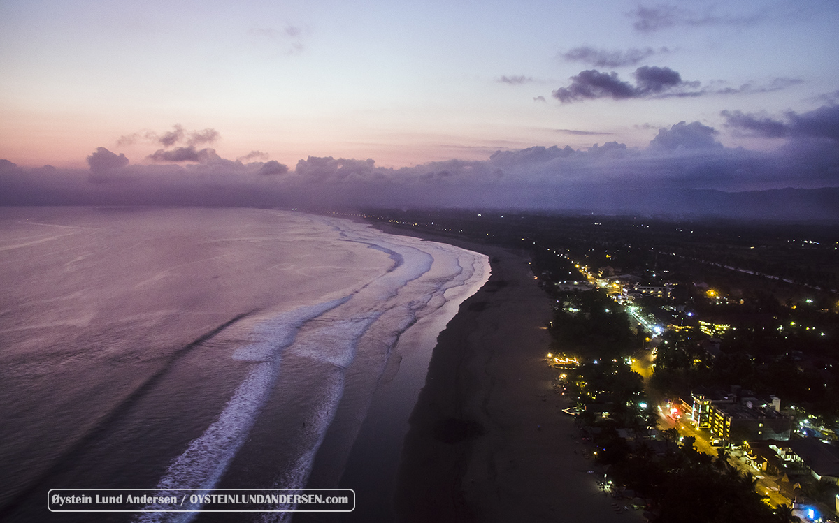 Aerial view of Pangandaran in the evening, looking West