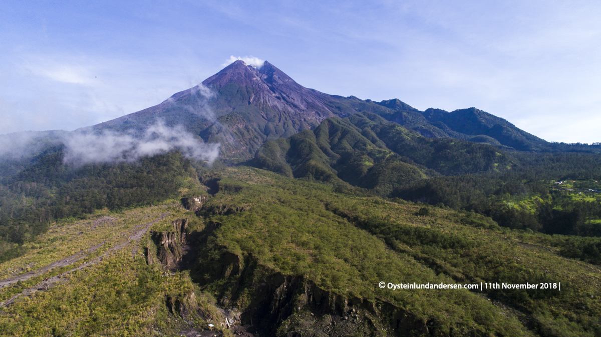 aerial drone Merapi Volcano Java 2018 November lava-dome