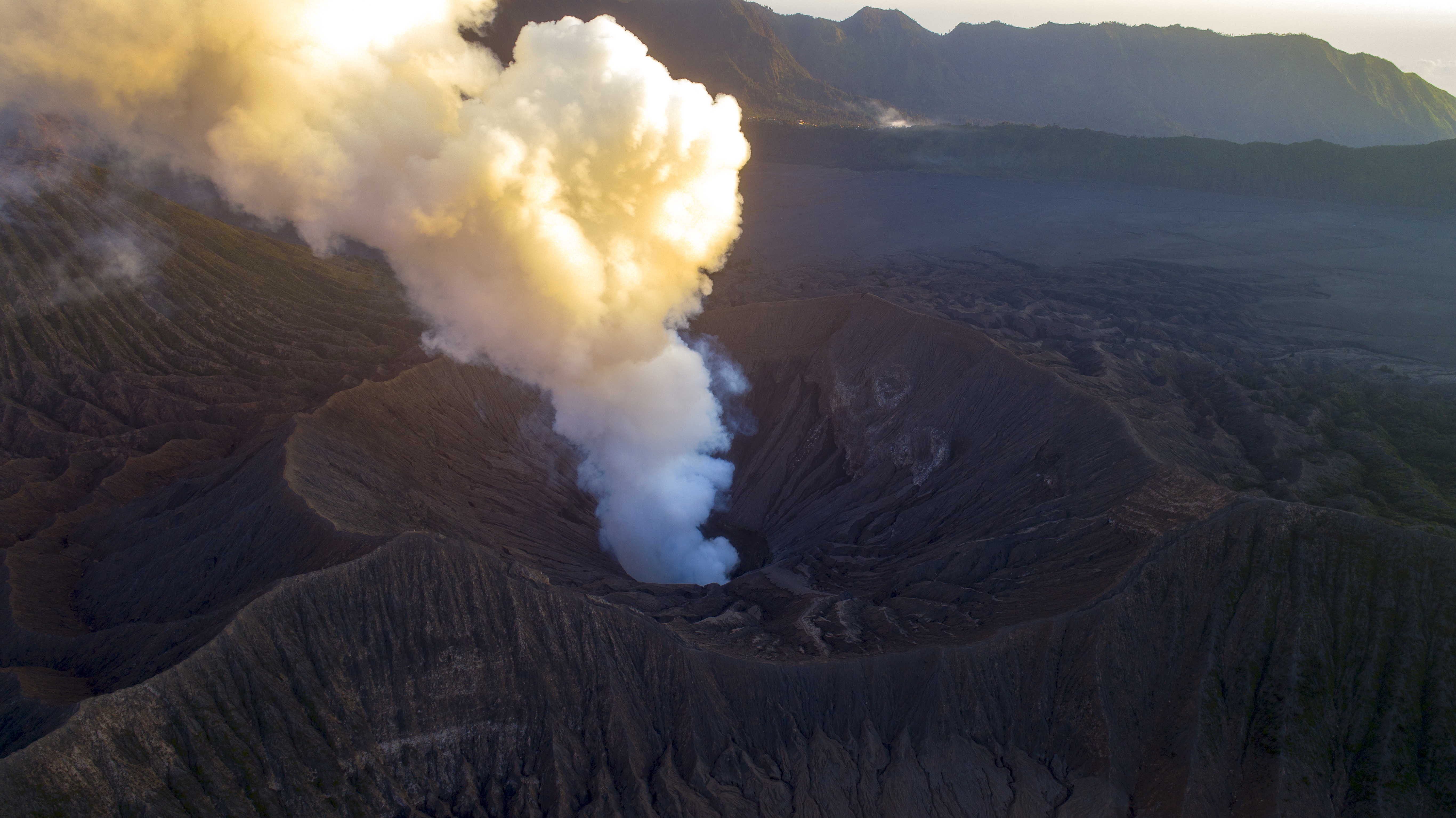 Bromo aerial crater volcano tengger 2018